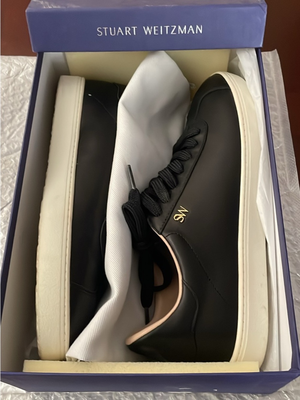 Stuart Weitzman Black Leather Fashion Sneakers Women's Size 7.5
